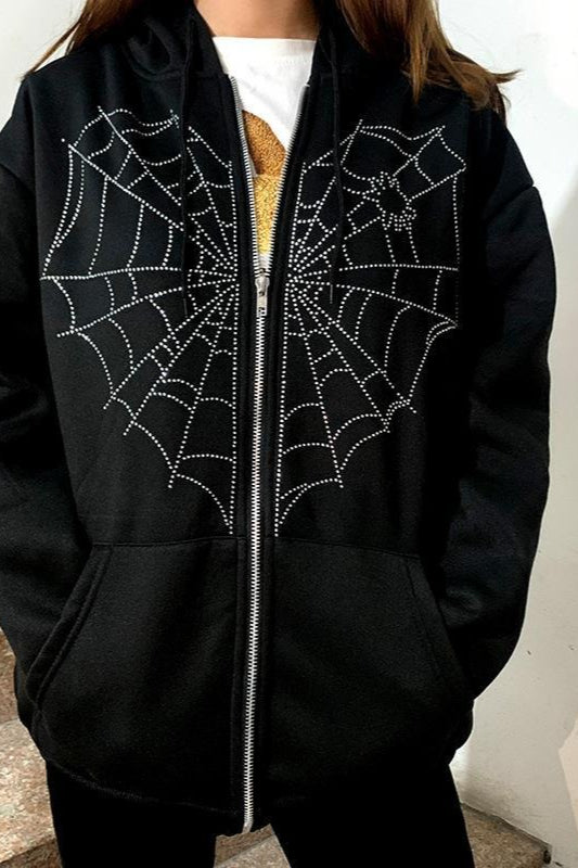 Gothic Spider Web Zip Up Hoodie