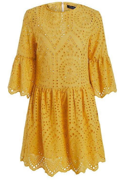 Cropped sleeve ruffled dress - Trendha