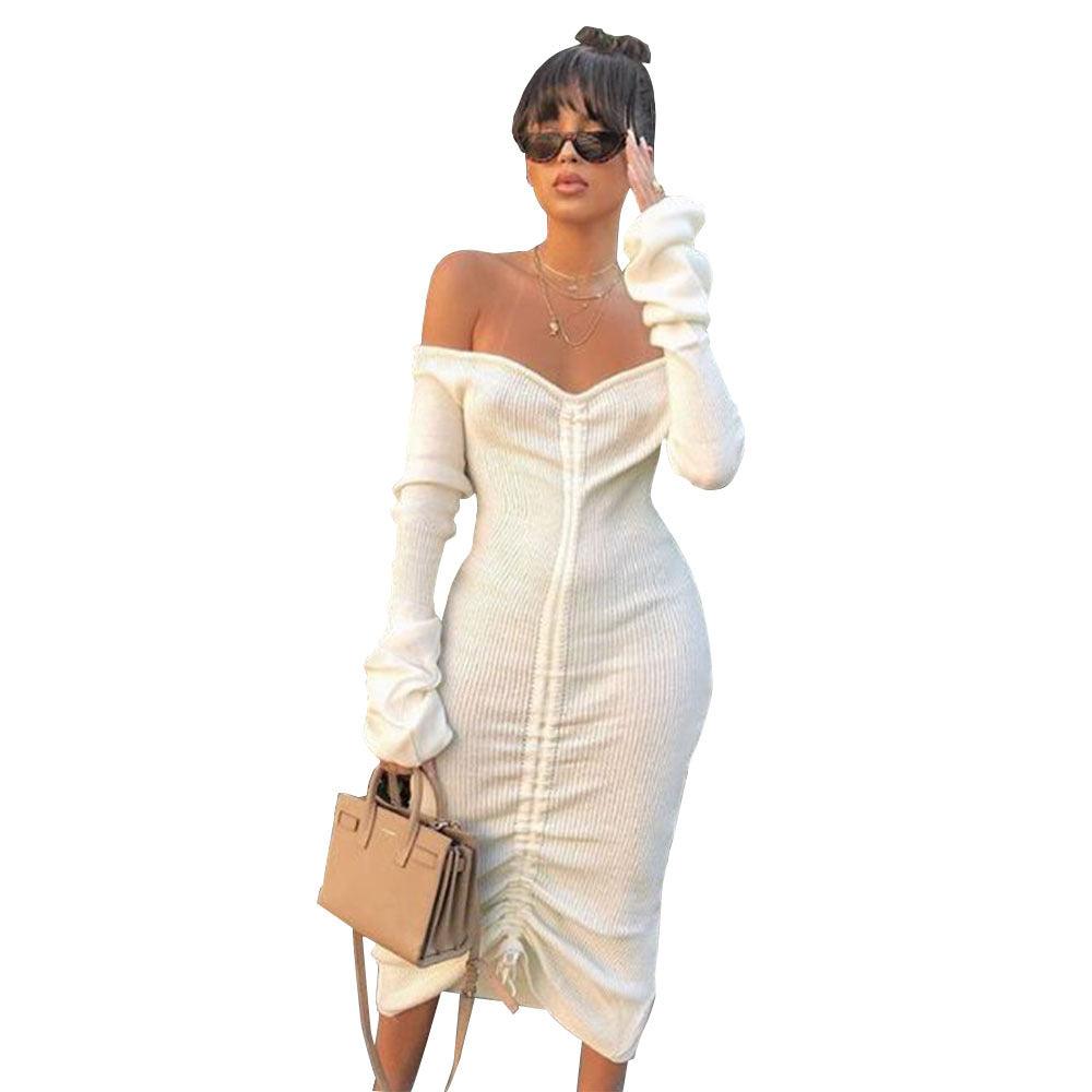 Strapless long sleeve drawstring dress - Trendha