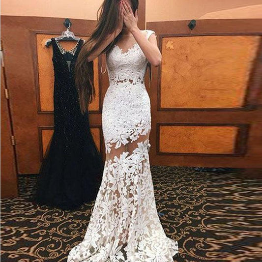 Fashion Sexy Lace Hollow Sleeveless Dress Long Skirt - Trendha