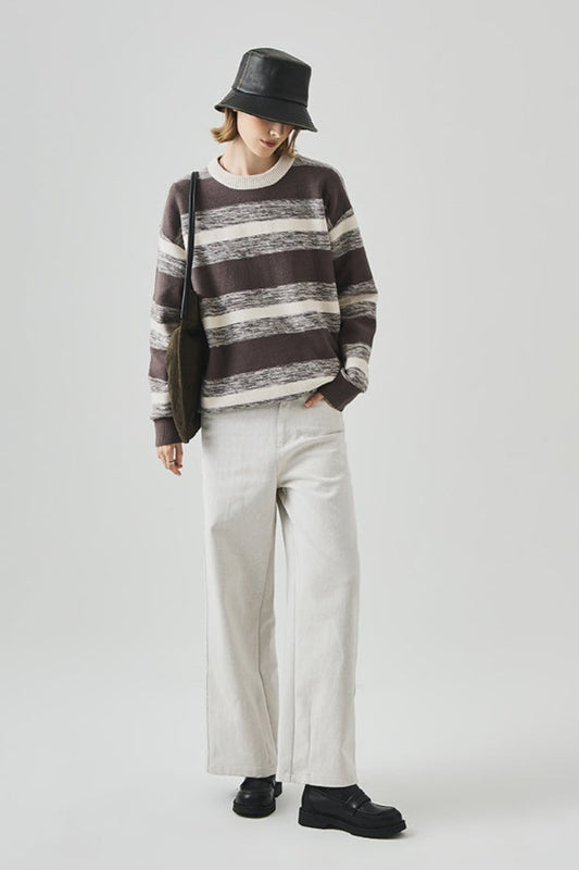 Loose Fit Round Neck Striped Sweater