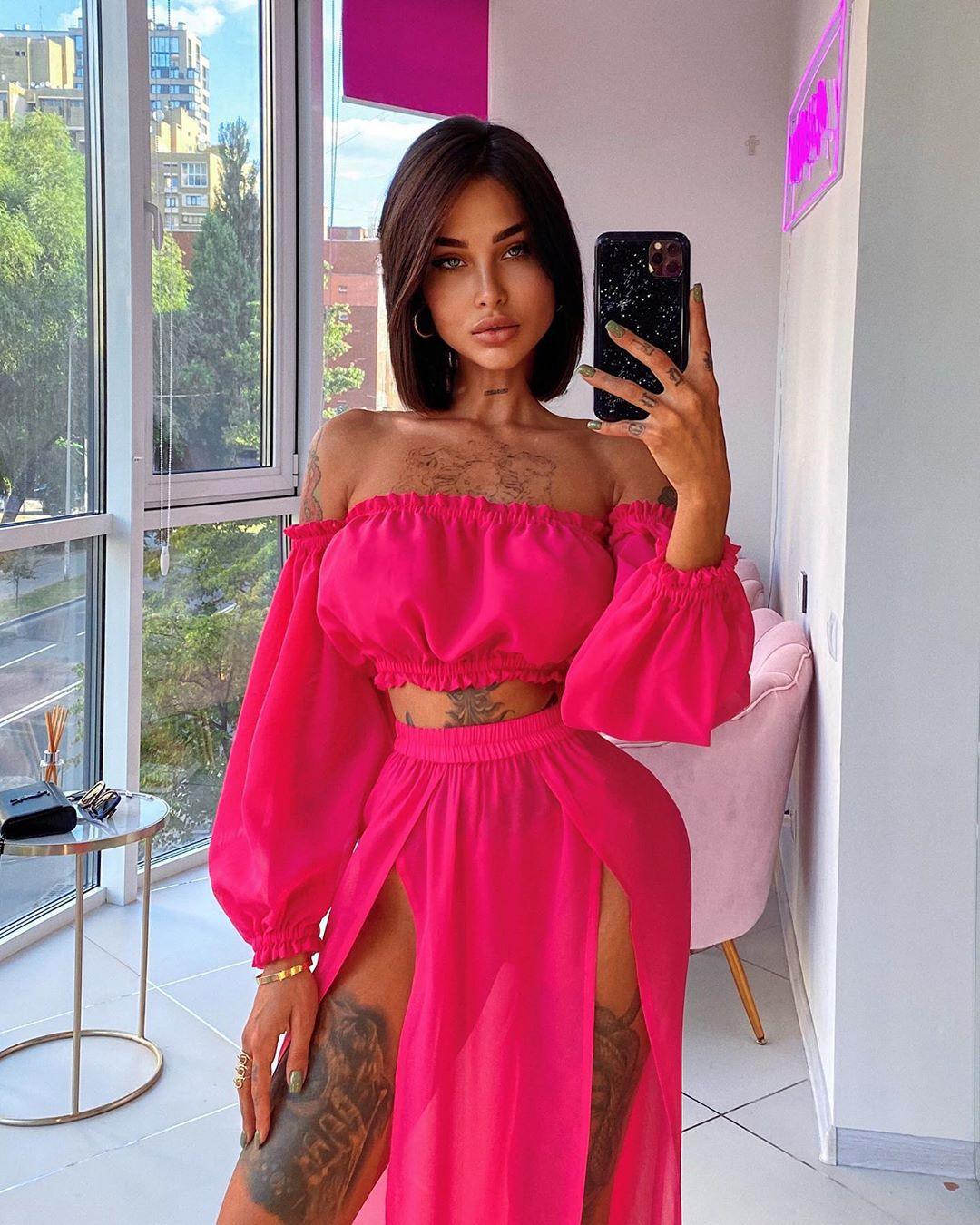 Long Sleeve Beach Dress Two-Piece Solid Color - Trendha