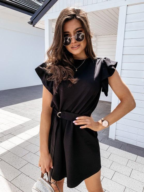 Ruffled Short Sleeve Crew Neck Dress - Trendha