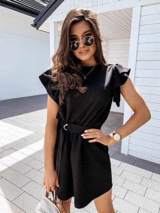 Ruffled Short Sleeve Crew Neck Dress - Trendha