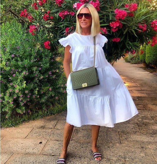 Women's Solid Color Loose Pleated Dress - British Style Mid-Length Swing Skirt - Trendha