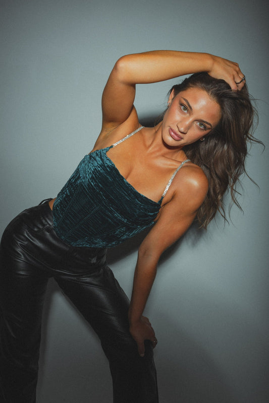 Tori Teal Velvet Corset Top
