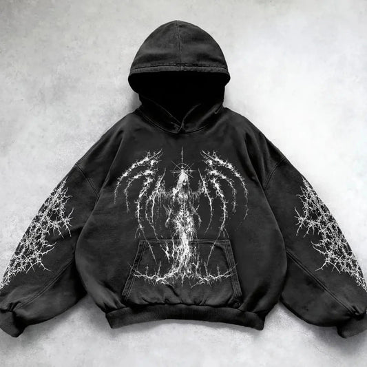 Oversized Gothic Print Hoodie