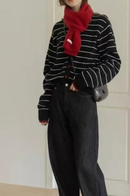 Colorblock Striped Casual Sweater