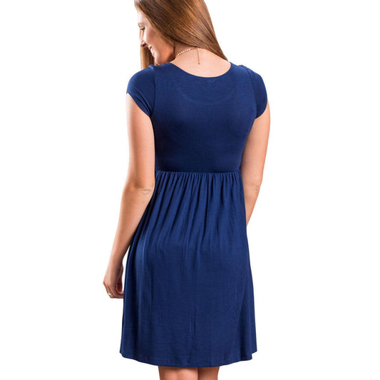 Round neck short sleeve big swing dress - Trendha