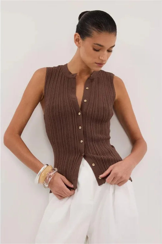 Sleeveless Cropped Knit Cardigan