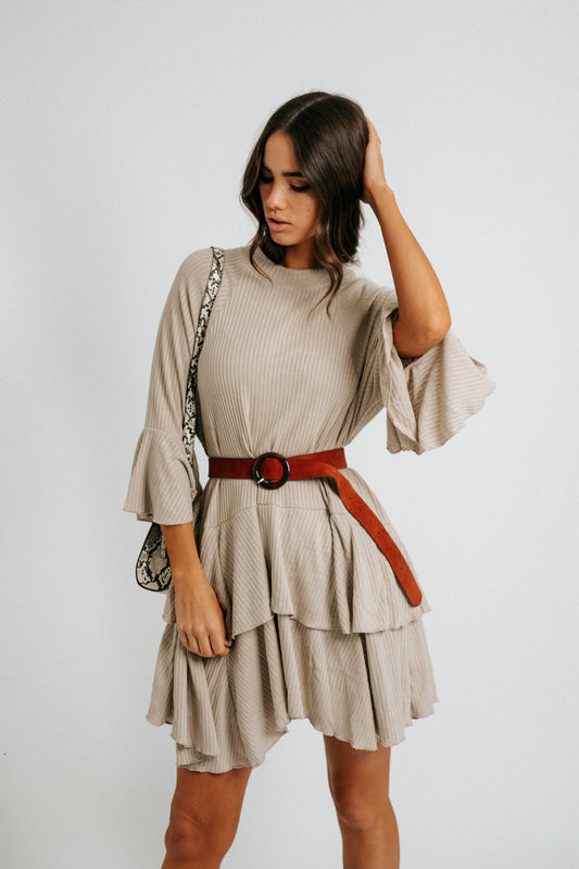 Sweet Sunday Ribbed Dress// Stone