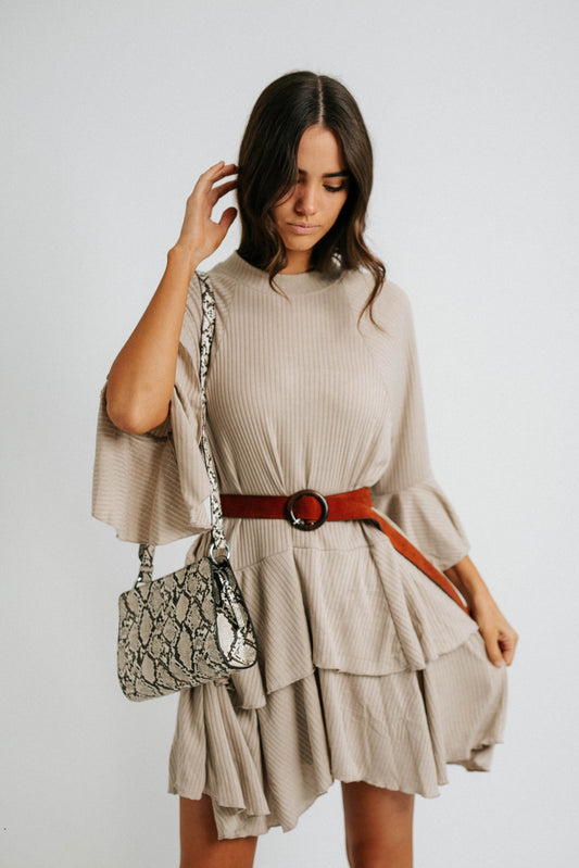 Sweet Sunday Ribbed Dress// Stone
