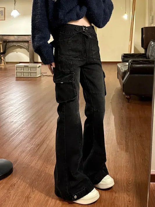 Women Streetwear Baggy High Waist Denim Pants Y2k Kpop Wide Leg Pants