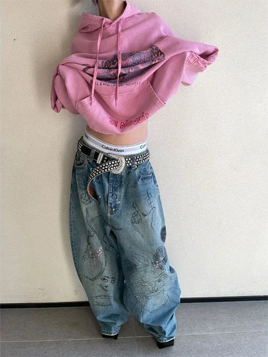 Wide Leg Pants Baggy Jeans For Women Y2k Hip Hop Pants