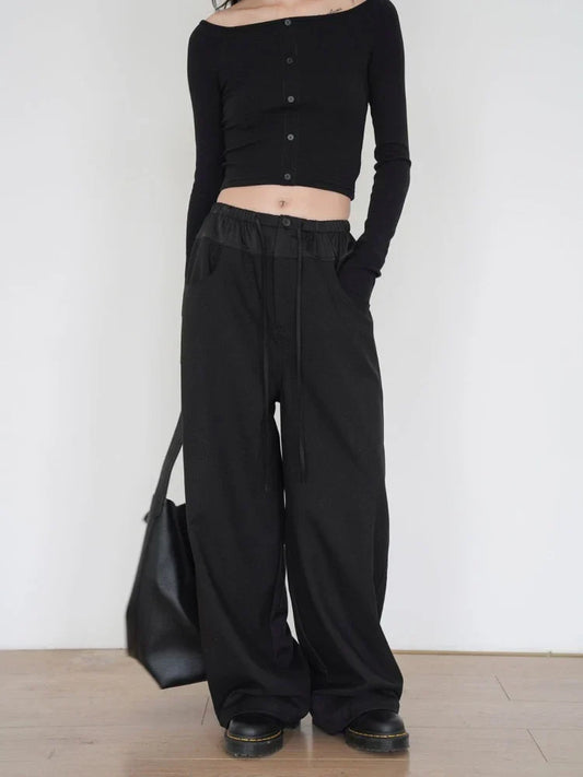 Women Sports Pants Streetwear Oversize Vintage Spliced Wide Leg Pants