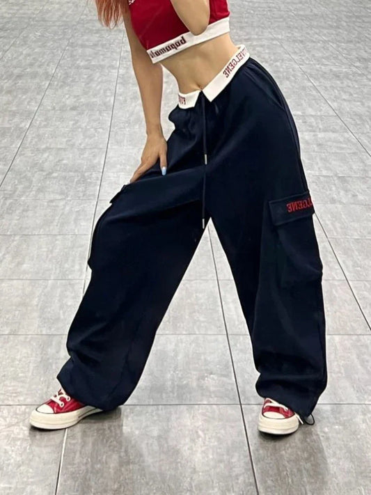 Y2k Cargo Pants Woman Sports Wide Leg Hip Hop Vintage Embroidery Pants