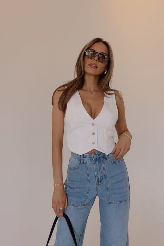 RESTOCKED :Aviana Denim Vest In White