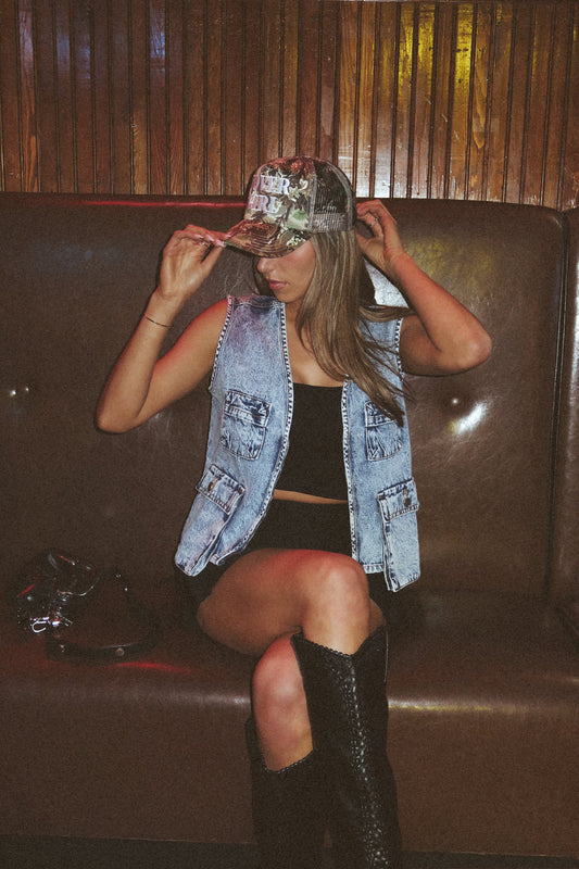 Avery Washed Denim Cargo Vest