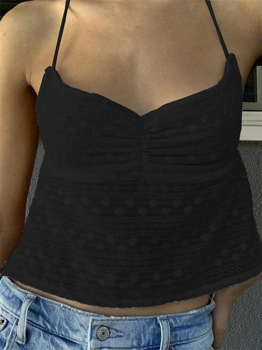 FashionSierra - 2025 White Fairycore 00s Retro Halter Aesthetics Sexy Backless Boho Beach Crop Tops