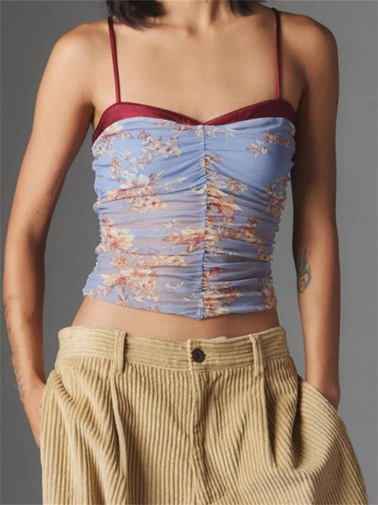 FashionSierra - 2025 Cropped Camis Summer Ruched Spaghetti Strap Leopard/Floral Print Vest Clubwear  Crop Tops