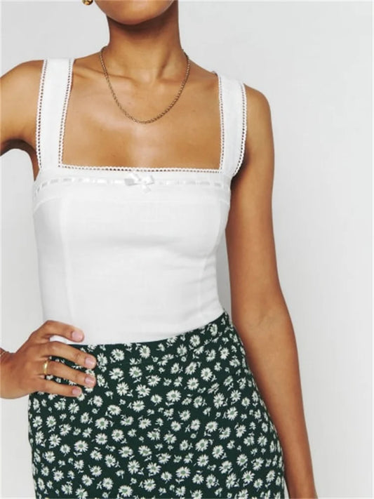 FashionSierra - 2025 Floral Print Bow Tank Girls Fairy Grunge Y2K Aesthetic Slim Fit Mini Vest Chic Streetwear Crop Tops