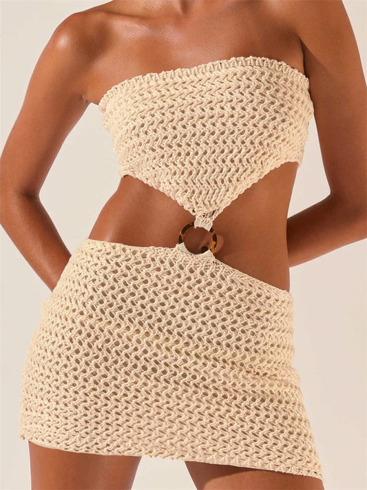FashionSierra -Sexy Knitted Hollow Out Tube Mini Dress