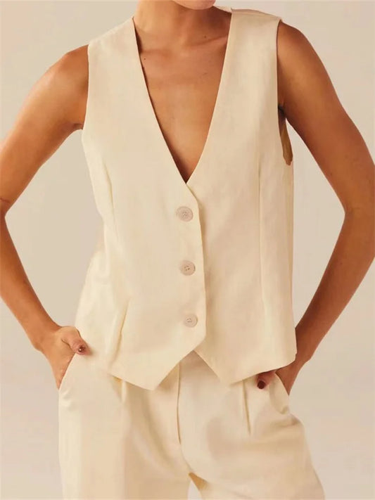 FashionSierra - 2025 Suit Vest Buttons Up Slim Fit Solid Color V-neck Cropped Waistcoat Y2K Casual Gothic Streetwear Crop Tops