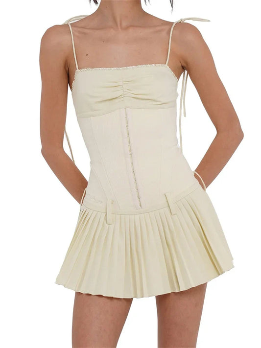 FashionSierra - 2025 Sleeveless Tie-up Strap Mini Dress
