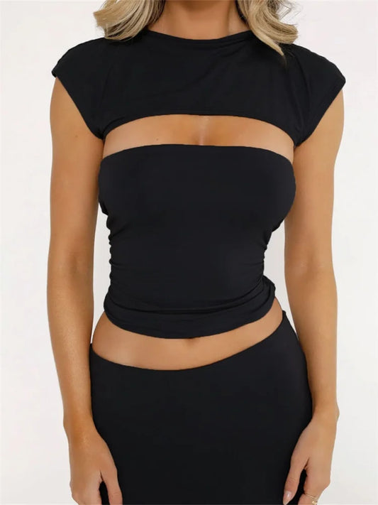 FashionSierra - 2025 Strapless Off Shoulder Tube Solid Color Sleeveless Slim Fit Cropped Mini Vest Streetwear  Tank Crop Tops