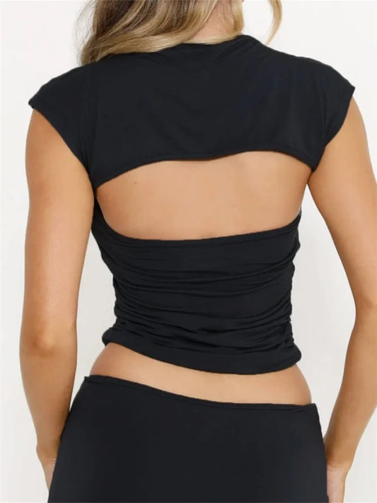 FashionSierra - 2025 Strapless Off Shoulder Tube Solid Color Sleeveless Slim Fit Cropped Mini Vest Streetwear  Tank Crop Tops