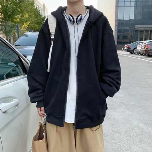 Clothes Hoodies Sweatshirt Drawstring Zip Up Drop Shoulder 2025 Streetwear Tops Coat