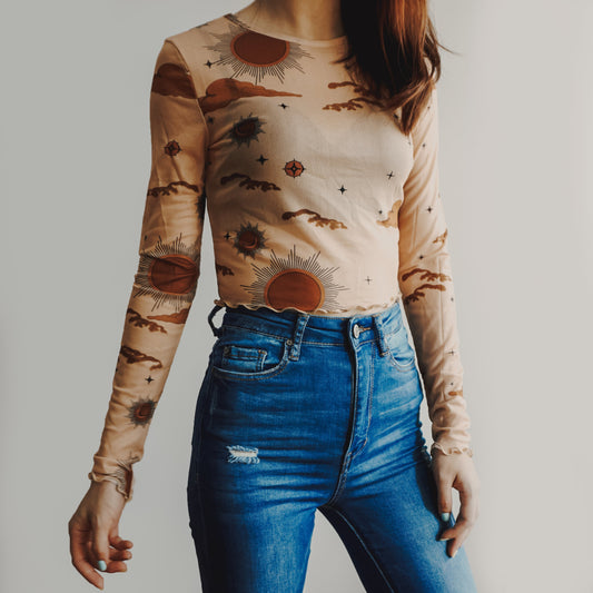 Sun & Moon Mesh Crop Top (2 Colors)