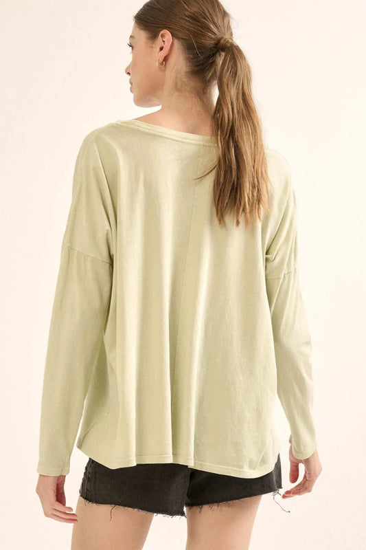 Big Happy Vintage-Washed Oversize Long-Sleeve Tee