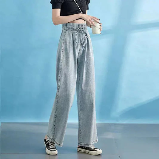 Early Spring Female Design High Waist Straight Loose Of The Casual Wide-Leg Jeans