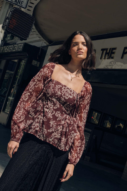 Bloom with Grace Floral Organza Peplum Peasant Top