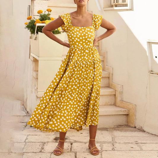 FashionSierra - Vintage Backless Wide Ruffles Straps Female Fashion Casual Sleeveless Plaid Vacation Beach Sun Dress