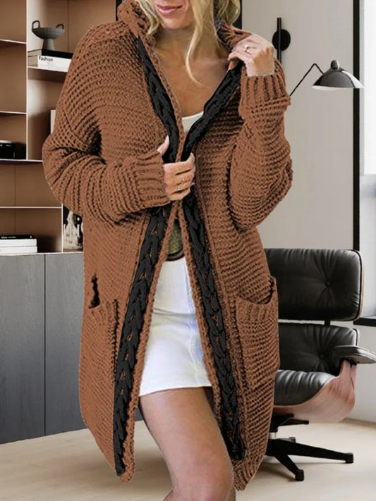 Fashion Women Sweaters 2025 Color Blocking V-neck Long Sleeve Casual Dough Twists Jerseys Coat