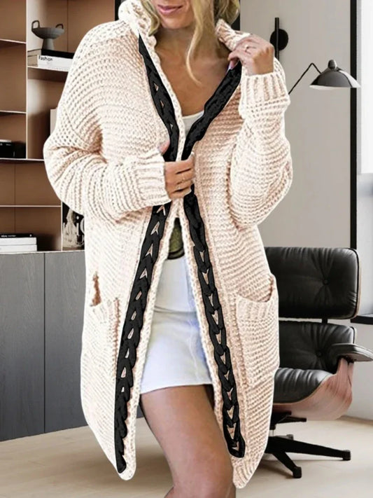 Fashion Women Sweaters 2025 Color Blocking V-neck Long Sleeve Casual Dough Twists Jerseys Coat