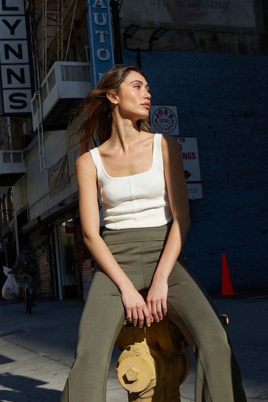 Shaper Fit Square Neck Rib-Knit Corset Tank Top