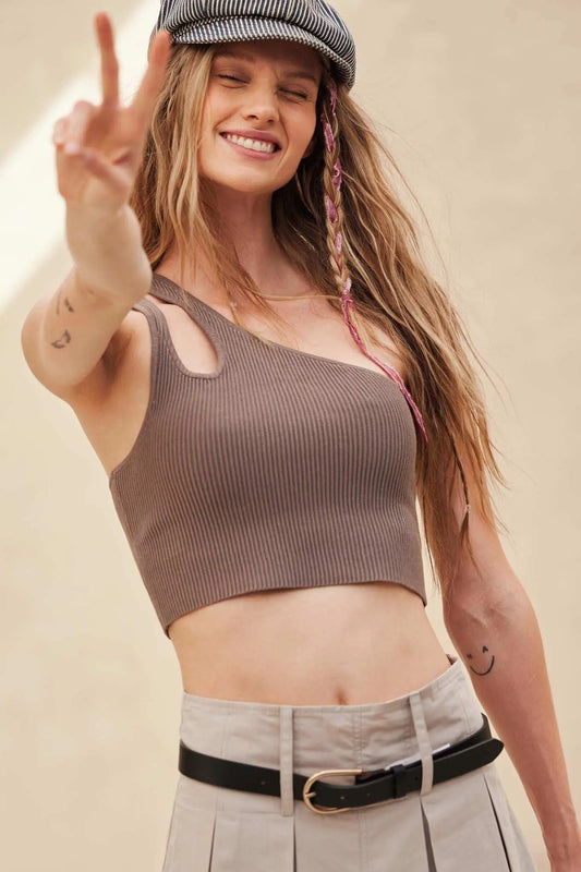 Shaper Fit Asymmetrical Cropped Cutout Tank Top - ShopPromesa