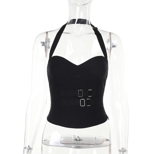 Gothic Summer 2025 New Arrival Landmine Series Plaid Patchwork Shorts Spicy Girl Halter Waist-Cinch Y2K Vest Skirt