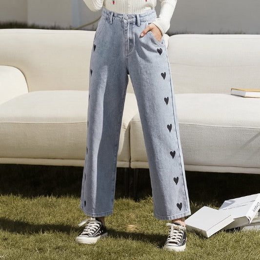Embroidered Heart Jeans (2 Colors)