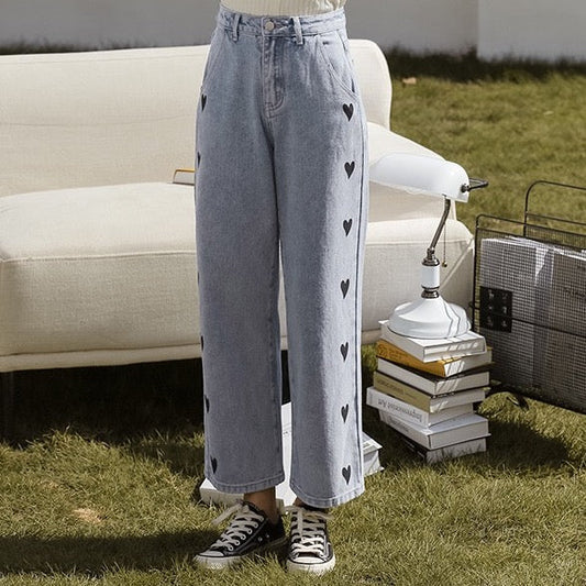 Embroidered Heart Jeans (2 Colors)