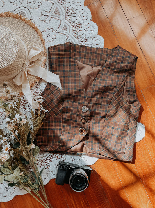 Cinnamon Plaid Waistcoat (Brown)