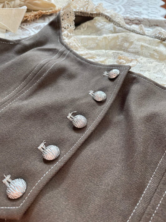 Lace Button Up Waistcoat (Taupe)