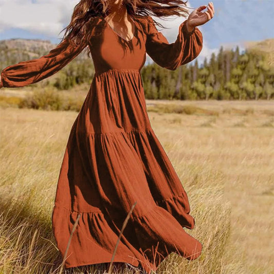 FashionSierra - 2025 High-Quality Plus Size Long Sleeve Boho Dress