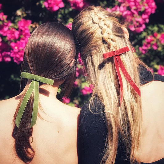 Solid Color Velvet Ribbon Barrette - Vintage Christmas Hair Accessory