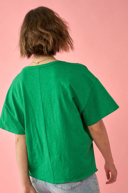 Easy Fit Vintage-Wash Slub Cotton Split-Hem Tee