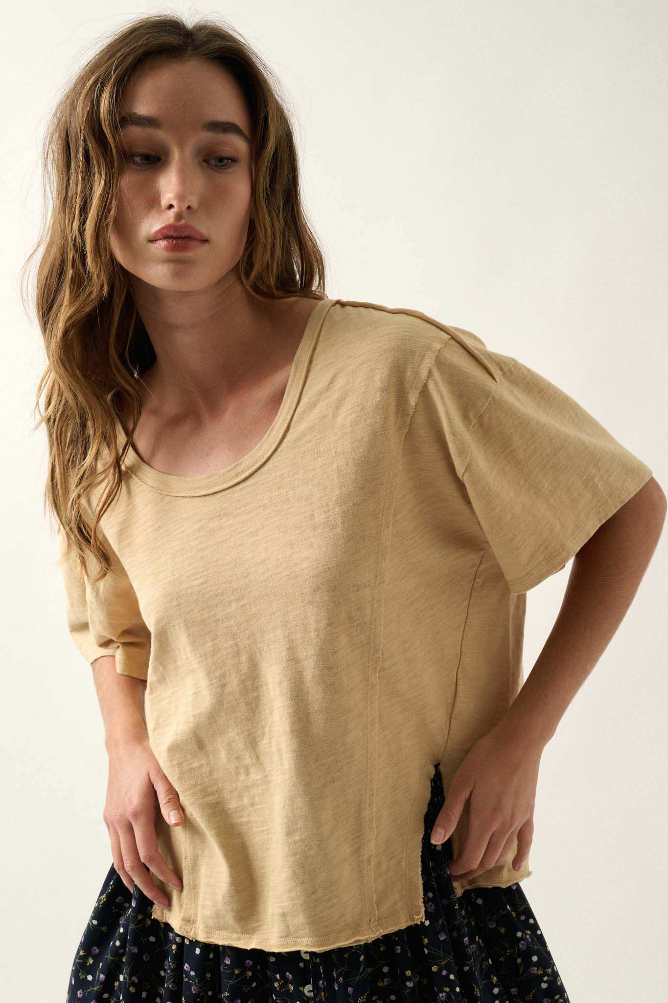 Easy Fit Vintage-Wash Slub Cotton Split-Hem Tee - ShopPromesa