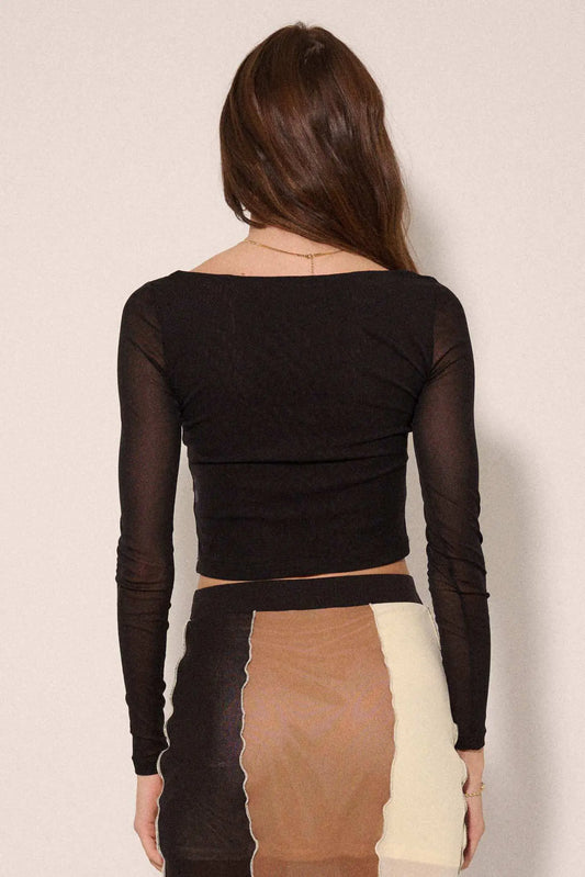 Sheer and Now Ruched Mesh Square Neck Crop Top